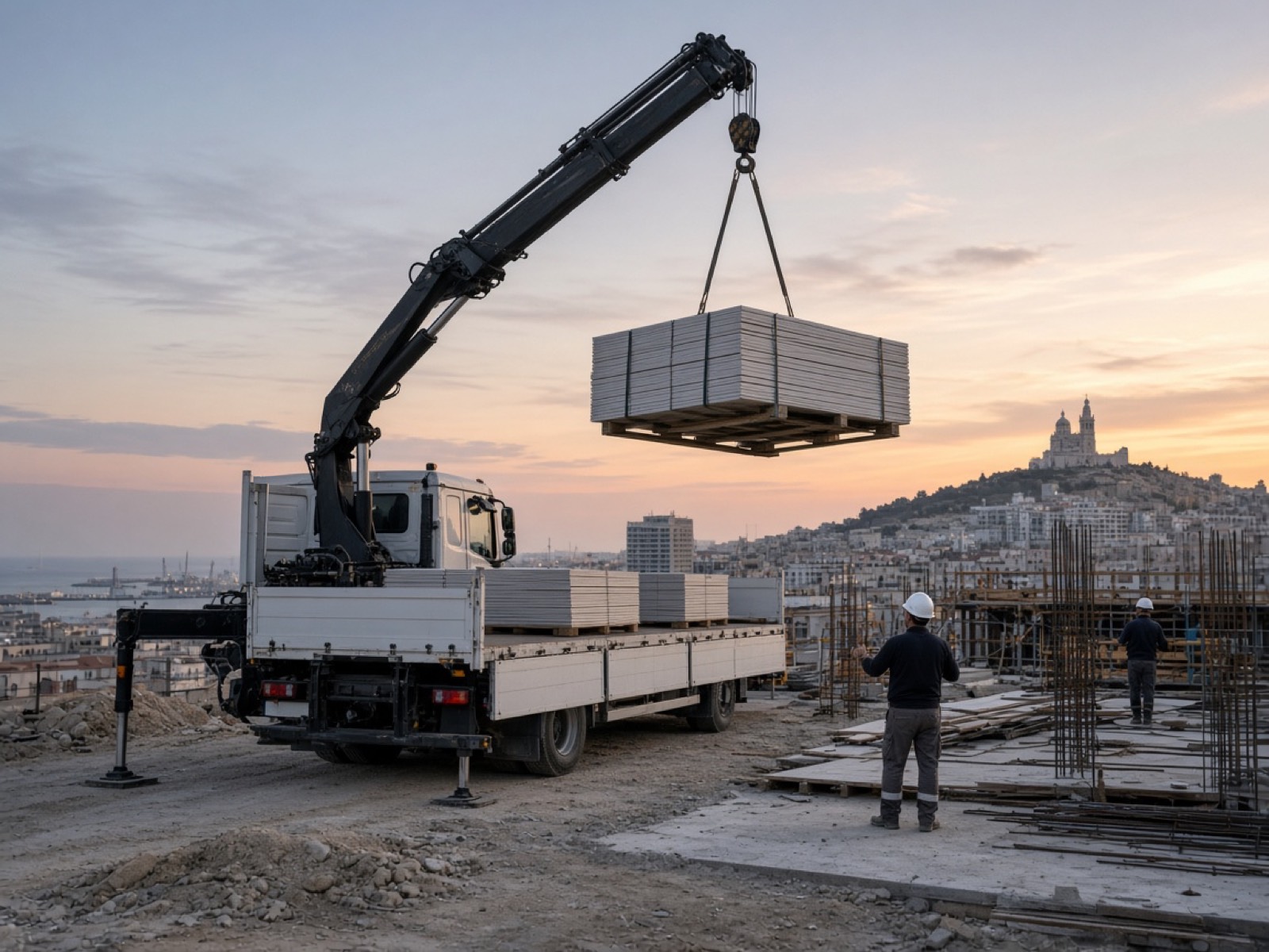 Quai de chargement et camions-grues